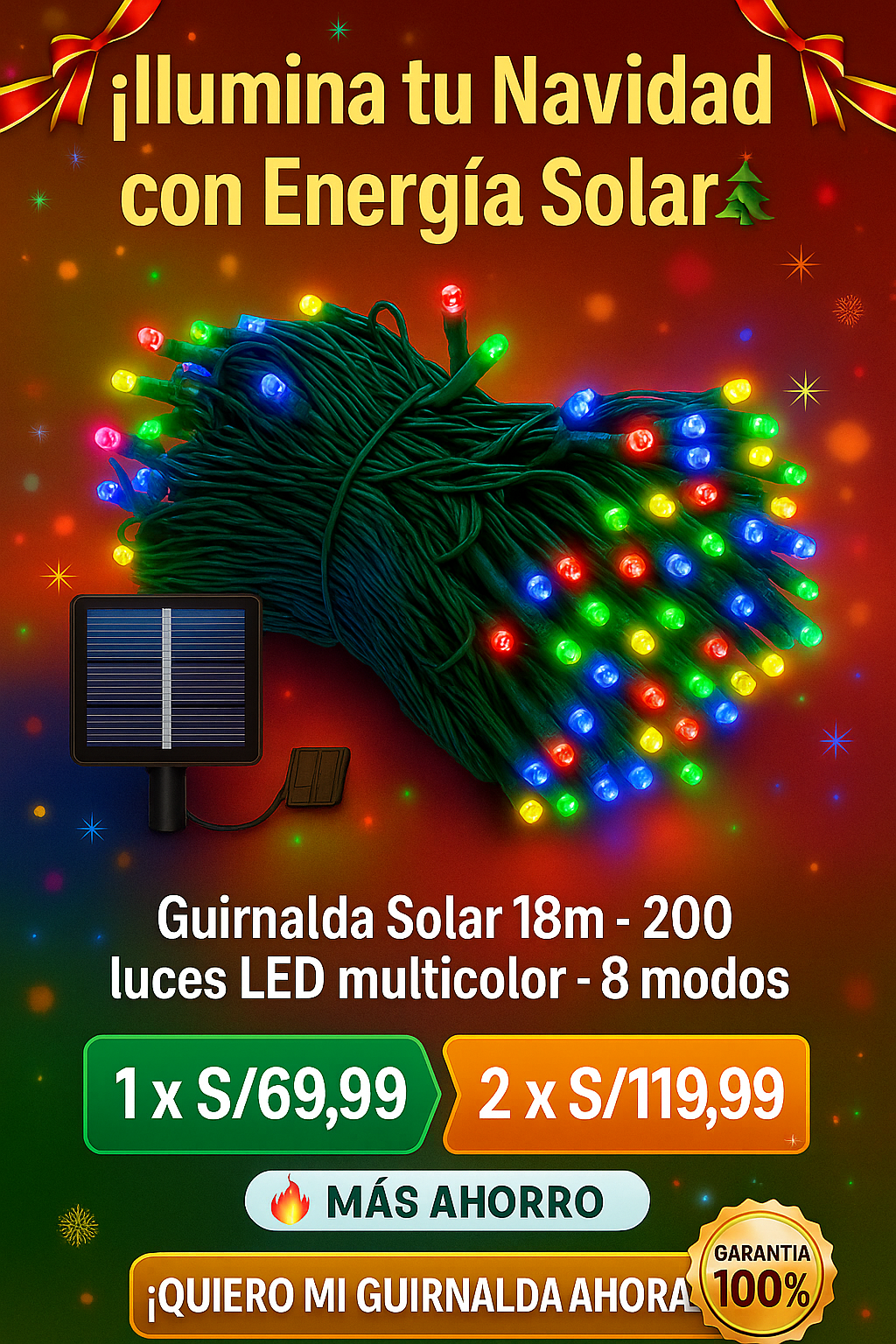 LUCES LED SOLARES MULTICOLORES 18m